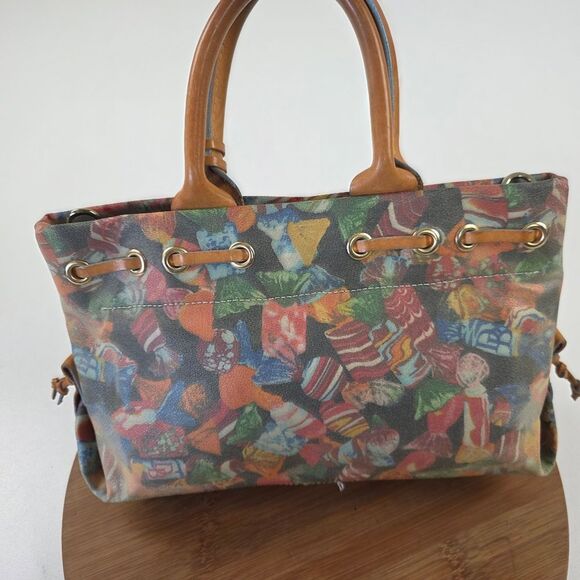 Dooney and Bourke Candy Print Purse, Coated Canvas With Leather Accents Handbag - Picture 2 of 12